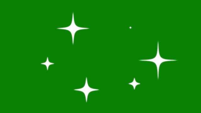 Twinkling stars animation,white cartoon, flat, vector, doodles style stars. blinking light effect looping 4k Animation twinkling,night sky. green background.
