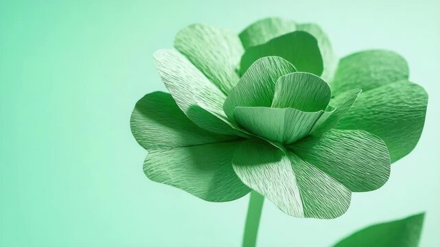 A single, fresh, green clover against a plain white backdrop, perfect for springtime, nature-themed projects and s.