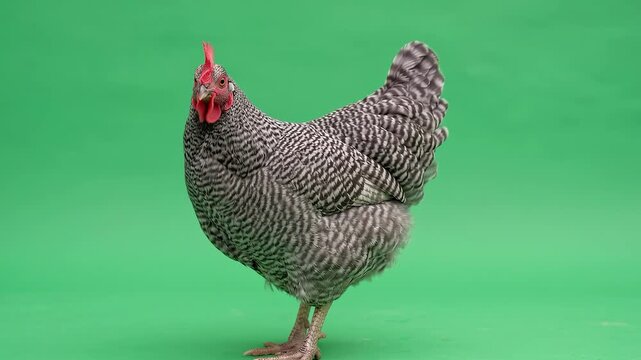 Striking Rooster on Green Screen - Poultry in Motion, Close Up.