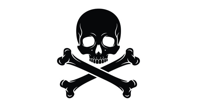 Classic jolly roger symbol skull and crossbones on a white background
