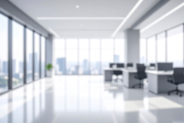 Blurred background of modern office with window and city skyline © Saichol