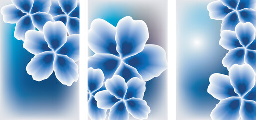 Abstract blue floral backgrounds with glowing blossom patterns set . © Creative_Tess