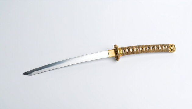 Traditional Japanese wakizashi sword with detailed hilt and polished blade
