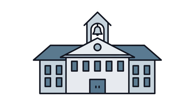Illustration of a classic school building with a bell tower and multiple windows.