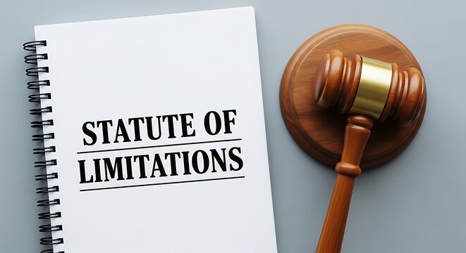 Statute of limitations, law book, gavel, legal documents, courtroom