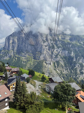 Views from Schilthorn cable car, one of the steepest in the world, Switzerland