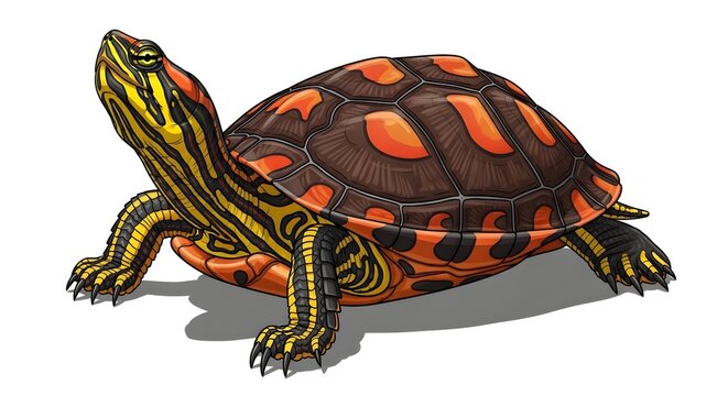 Red eared slider turtle illustration detailed reptile artwork for educational use