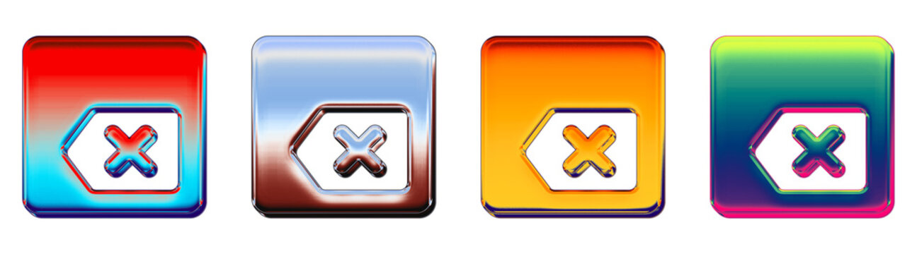 Set of 3D glossy delete key icon isolated on transparent background, symbols for Keyboard keys icon collection and design. Clean transparent background design.
