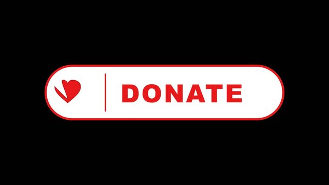 Red Donate Button with Heart Icon Black Background