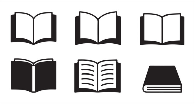 Book, notebook, manga, and e-book black icon set