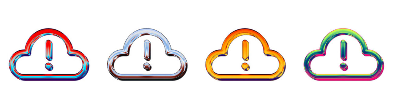 3D rendered volumetric icon pack featuring error cloud. Network connection and digital technology. Modern icon design. Modern minimal illustration style.