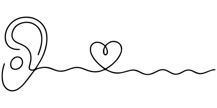 ear and heart design continuous one line drawing, Continuous One Line Drawing of Human Ear and Heart Symbol