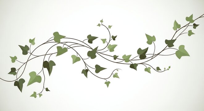 Horizontal green ivy vine garland on white background.