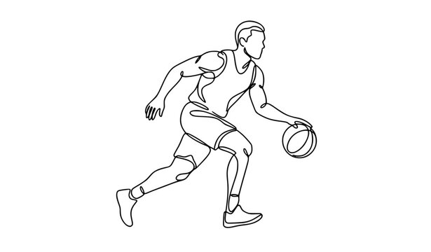 Basketball player continuous one line drawing sports vector