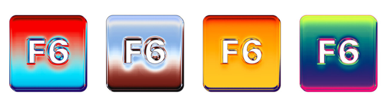 Set of 3D metallic f6 key icon isolated on transparent background, symbols for Keyboard keys icon collection and design. Modern minimal illustration style.