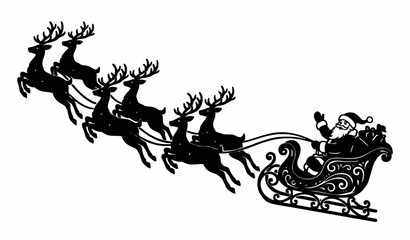 Elegant Santa sleigh and reindeer silhouette luxury Christmas vector illustration isolated on white background © Rimon