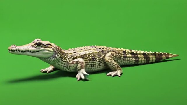 Crocodile on green background, reptile animal