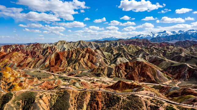 Vibrant Danxia Landform Geological Park in Zhangye, Gansu Province, China.