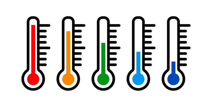 thermometers, cold, heat - vector illustration set, icon set	