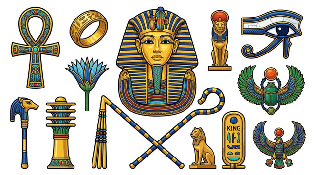 Collection of Ancient Egyptian Symbols and Artifacts.