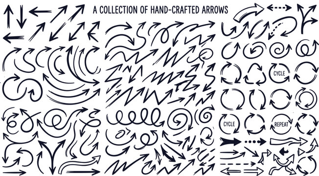 Hand drawn arrow collection diverse styles for flow direction and process visuals