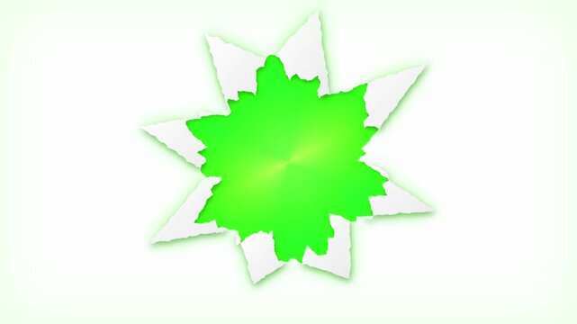 Abstract star shape with torn paper effect and green center isolated on white background