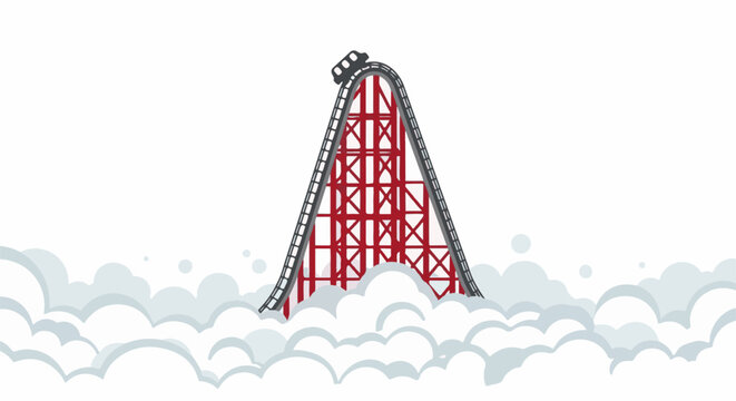 Roller coaster plunging through clouds