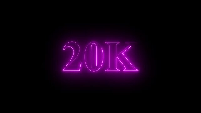 Neon 20K ultra HD violet color  text icon on black background.  20k followers, likes, subscribers.