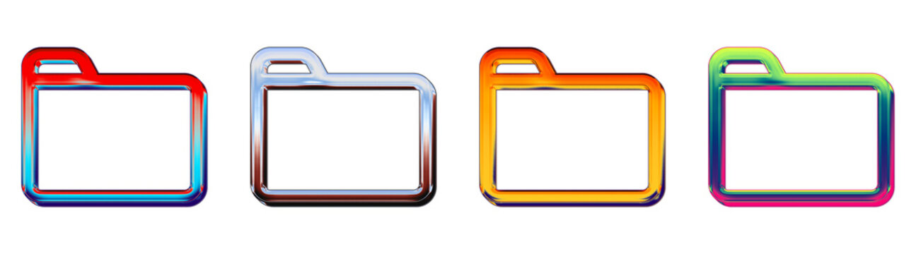 3D isometric icon set - folder invoices. Folders and files document storage. 3D illustration on transparent background. Glossy reflective surface detail.