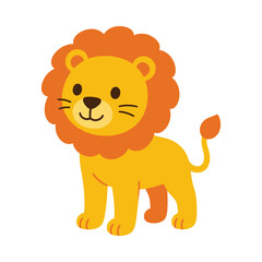 Obraz premium Cute cartoon lion character standing on white background.