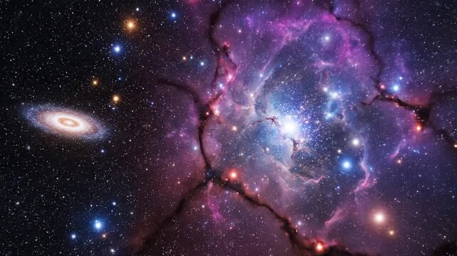 Cosmic nebulae and galaxies displaying vibrant colors in deep space