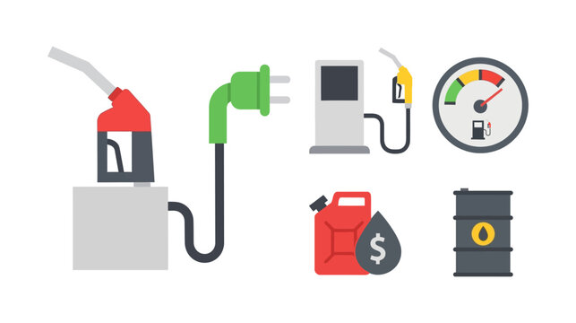 Flat 2D Fuel Pump Icon Set Petroleum Energy Minimal Vector Collection