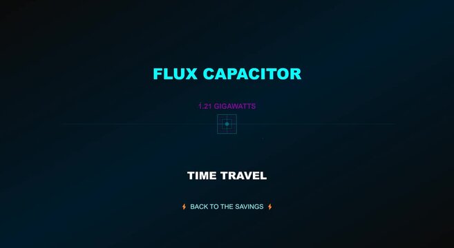Flux capacitor time travel concept with 1.21 gigawatts digital animation