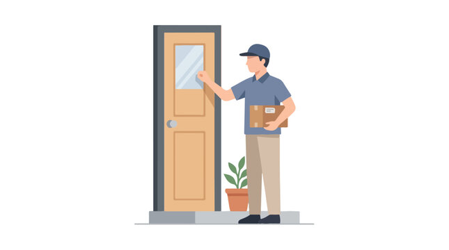 Delivery Service Worker Knocking on Door with Package Illustration Vector Design for Logistics and Shipping Concepts