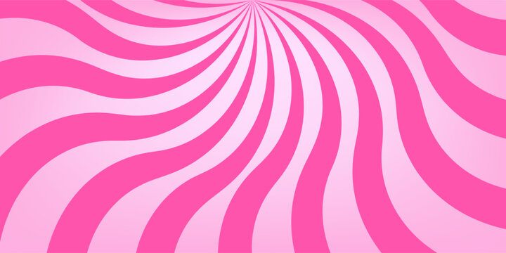 Wavy pink radial stripes background. Strawberry lollipop, candy, yogurt or ice cream print. Rosy sunburst, explosion or surprise manga style effect. Groovy y2k pattern.