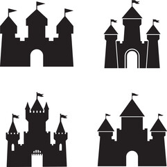Fototapeta premium Set of black castle icons in silhouette style