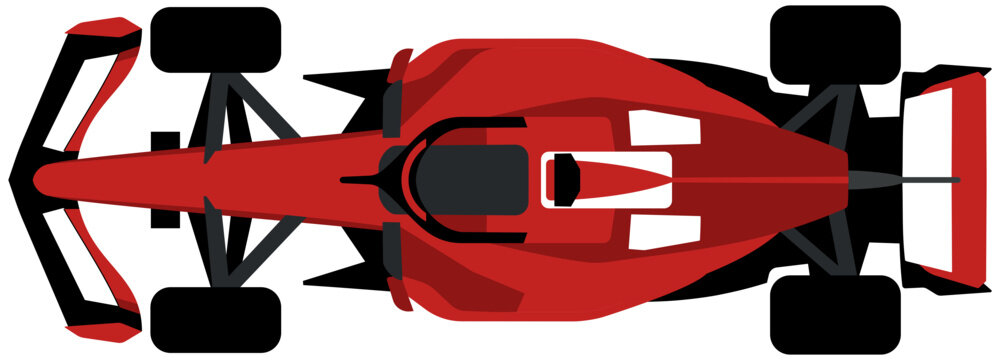 Overhead top-down view of a red Formula 1 race car, displaying chassis and body shape