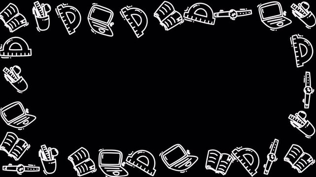 Education Stationery Doodle Border Loop 4K Transparent