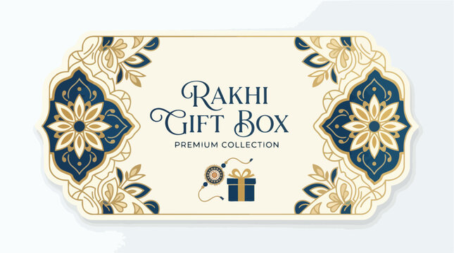 Elegant Rakhi Gift Box label with traditional Indian patterns and festive elements for Raksha Bandhan celebration premium collection design