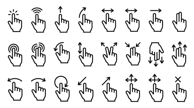 Set of hand gestures icons for touch screen devices with double tap, multi touch