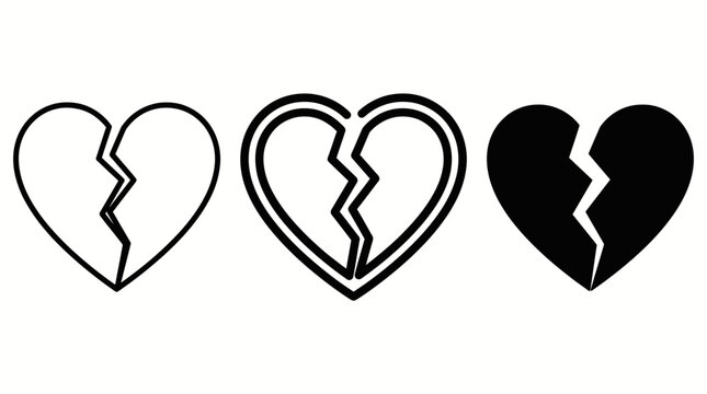 Broken heart icons representing heartbreak and sadness with heartbreak, negative