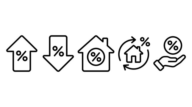 Icons representing percentage changes and housing finance with interest rate