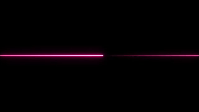 glowing purple neon Straight neon lazer animation of horizontal line on alpha background, straight neon lazer line, seamless loop.