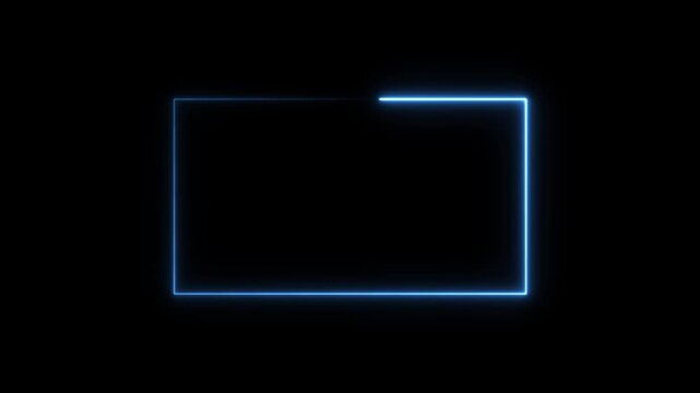Glowing neon sign color square rectangle picture frame icon animation display neon box footage shape round seamless border retro movement on black background