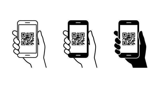 Smartphone qr code icons: mobile scanning technology with qr code, qr scanner
