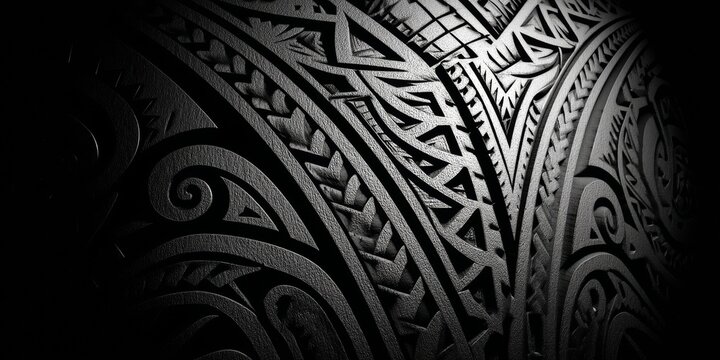 Intricate Polynesian tribal tattoo design in black and white.