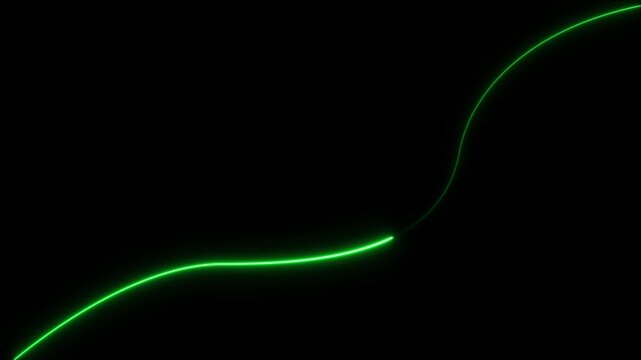 Abstract colorful neon lights animated on a black background. Movement of neon diagonal lines or glowing light stripes. seamless neon light line technology green color neon icon.