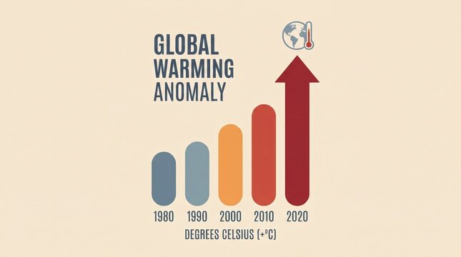 Global temperature anomaly concept with bar chart of warming years in bold data visualisation