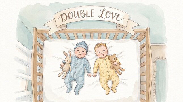 Twins at three months side by side in a cot looking different despite being identical