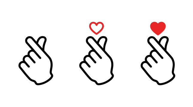 Hand making korean heart gesture with red heart social media hand sign